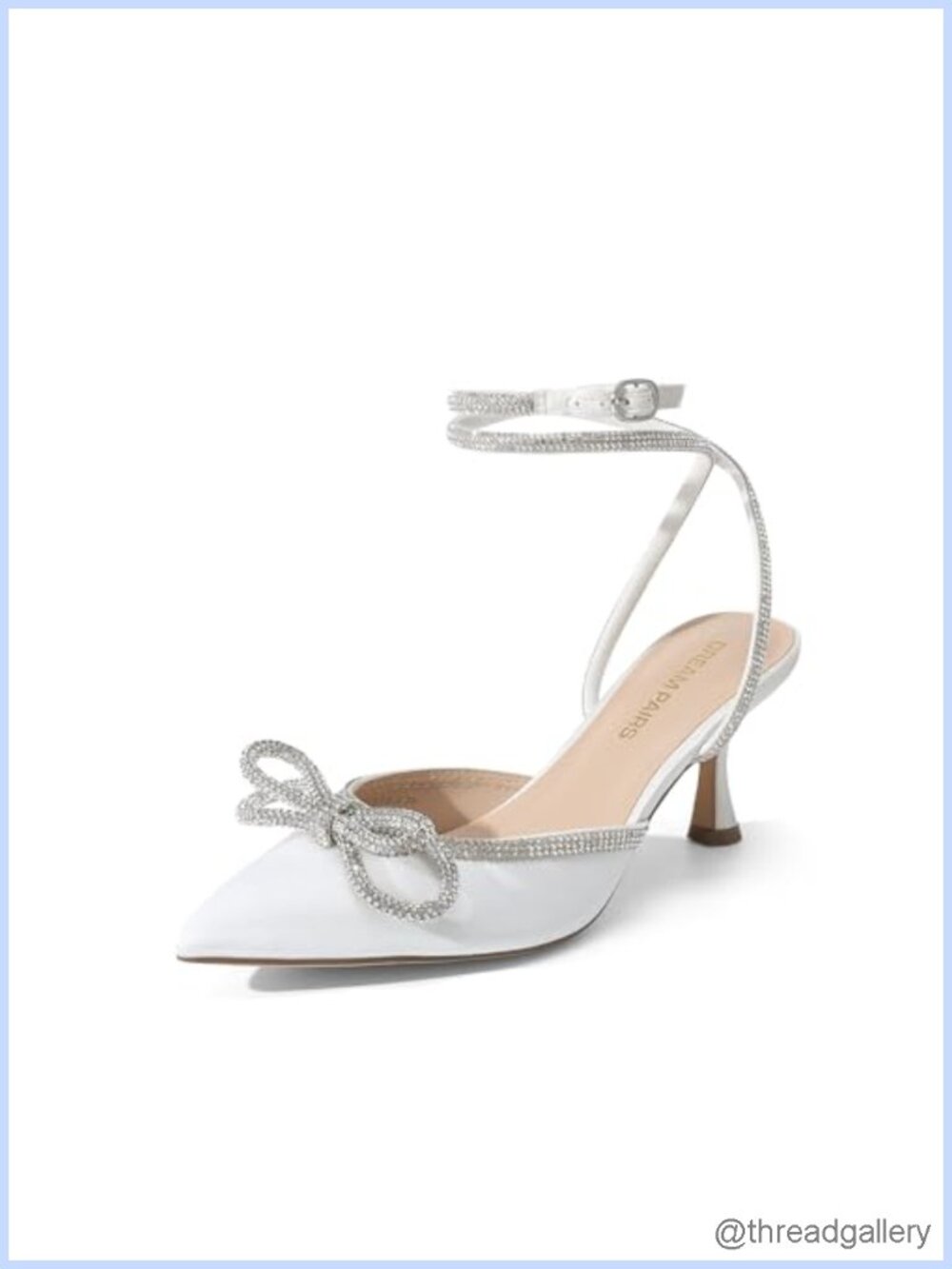 Kitten Heel Rhinestone Bow Ankle Strap Satin Pumps